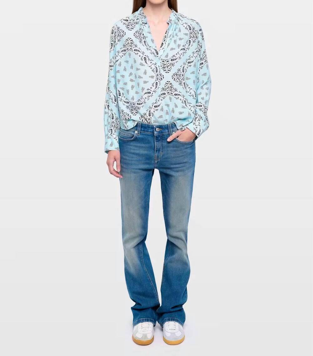 NEW ZADIG & VOLTAIRE tink soft bandana blouse in bleu oxford